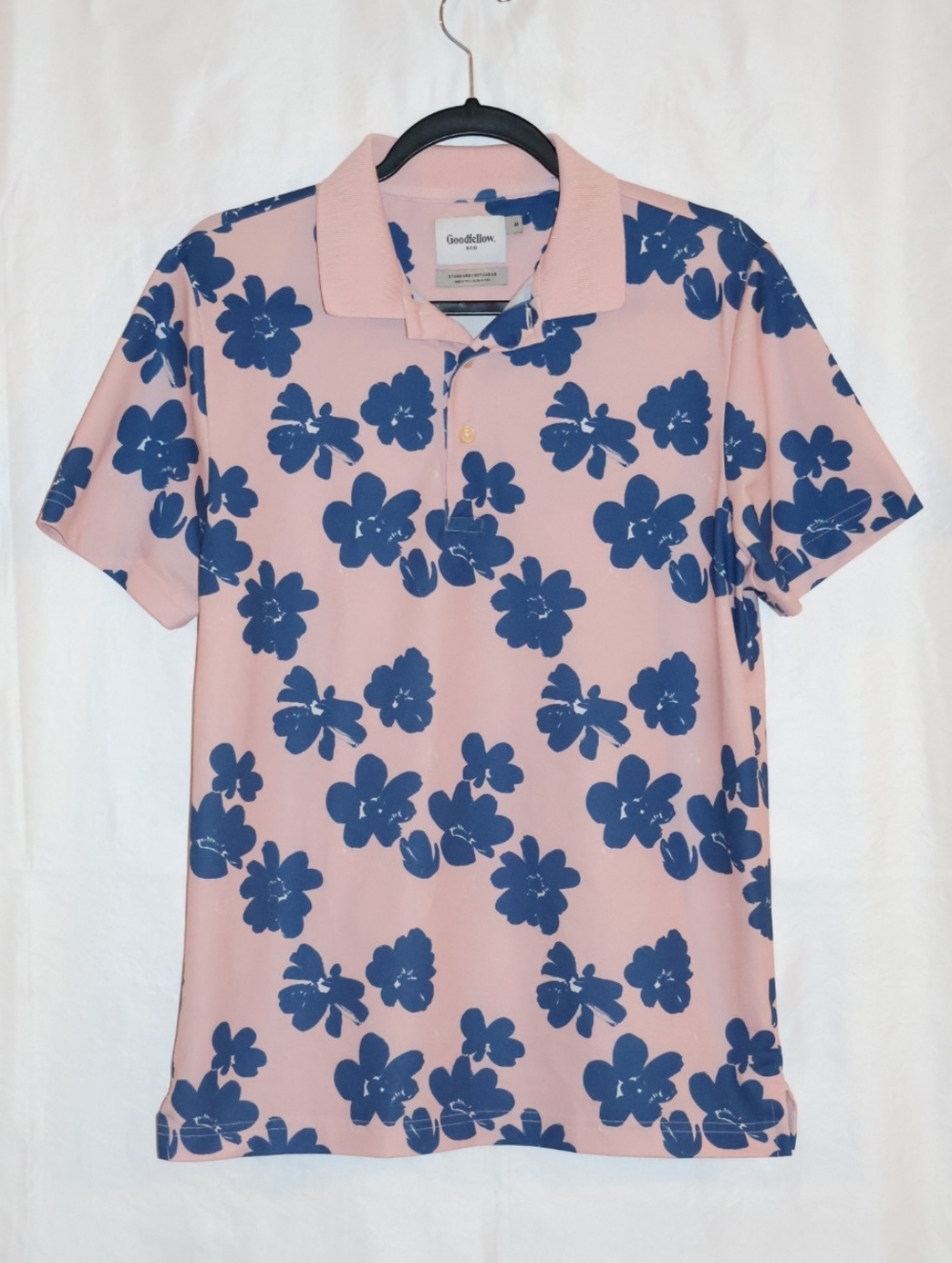 Goodfellow & Co Pink Polo with Blue Floral Print Performance Shirt. Medium.